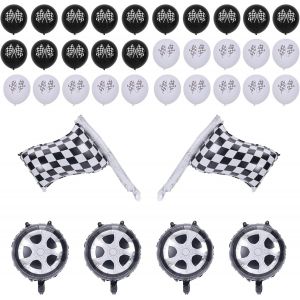 LETNERNY-Set De Ballons Anniversaire Voiture De Course, Ballon &Agrave; Damier Noir Et Blanc Voiture Course D&eacute;corations D'Anniversaire Pour Filles Gar&ccedil;ons Th&egrave;me Fournitures F&ecirc;te - Neuf