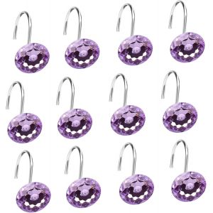 Violet - Lot De 24 Anneaux De Rideau De Douche À Pompons, Crochets De Rideau De Douche En Cristal, Crochets De Rideau De Douche Décoratifs - Neuf