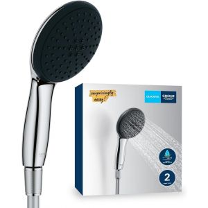 QuickFix Vitalio Start 110, Ensemble de douche avec Douchette Ronde 2 jets (Pluie et Stimulant) avec Flexible 1,5m, Economie d'Eau, Sélection Facile, Procédé Anti-Calcaire, Chromé, 2696010E - Neuf