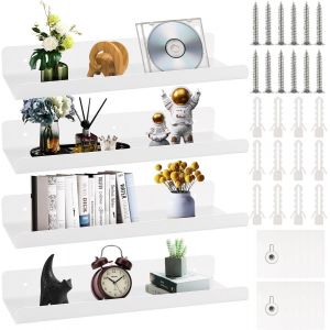 &Eacute;tag&egrave;re Murale,4 Pi&egrave;ces 30 Cm &Eacute;tag&egrave;re Murales Blanche En Acrylique, Etagere Murale Sans Percage, Murale &Eacute;tag&egrave;re Flottante Pour Salon, Cuisine, Chambre, Salle De Bain - Neuf