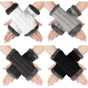 4 Paires De Gant Sans Doigt Femme, Gants Chauds Tactiles Hiver, Elastique Gant Thermique Kintted Pour Femme Avec Couche Douce En Polaire Gant Sans Doigt Femme Gants De Cyclisme Pour Femme - Neuf