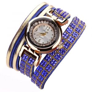 Duoya Femmes Frais Simple Strass Bracelet Montre-Bracelet Cha&icirc;ne Robe Montre &Agrave; Quartz (Bleu Royal) - Neuf