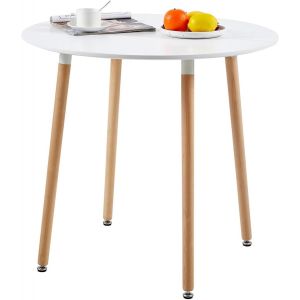 SUBZONAL-Ronde Table de Salle &agrave; Manger scandinave Diam&egrave;tre 80cm Moderne Style Nordique en Bois, Blanc - Neuf