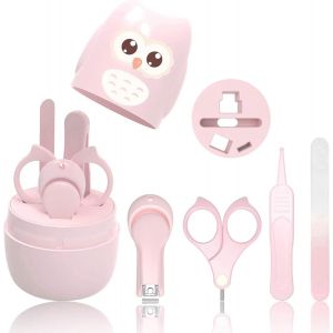Manucure Bébé - Kit 4 En 1 Avec Étui, Coupe-Ongles, Ciseaux, Lime Et Pince À Épiler - Kit De Soins Des Ongles Pour Bébé Et Tout-Petit - Protection Spéciale Nouveau-Né Pour Bébé (Rose) - Neuf