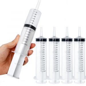 Pack de 4 150ml/cc Grand Stérile Scellé Individuellement Seringues en Plastique avec de la Mesure pour les Laboratoires de Sciences, de Liquide de Mesure, l'Alimentation Animale, - Neuf