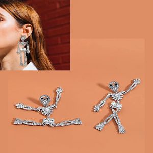 Paire De Boucles D'oreilles Squelettes Articulées Pour Halloween, Style Gothique, Grandes Têtes De Mort, Longues, Pendantes, Accessoires D'halloween Pour Femmes - Neuf