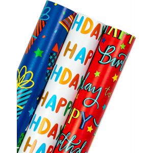 Rouleau De Papier D'emballage Réversible Pour Anniversaire-Mini Rouleau-3 Rouleaux-43,2 Cm X 3,05 M Par Rouleau-Inscription Happy Birthday Et Boîte Cadeau Pour Anniversaire D'enfant, - Neuf
