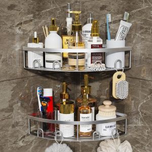 BHHBB-Étagère d'angle de Douche, 2 PCS Etagere Salle de Bain, Etagere Douche avec Adhésif, Etagère de Rangement pour Salle de Bain de Grande Capacité - Neuf