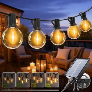 TIANYI-Guirlande Solaire Exterieur Dimmable, 8 Modes 10M Guirlandes Lumineuse Exterieure Solaires, IP65 Étanche Lumiere Guinguette Ampoule pour Jardin Terrasse Cour Pergola Fête - Neuf