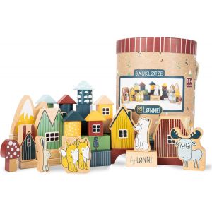 Jeu de Construction en Bois dans Une Boîte de 56 Pièces-Jouet Bois pour Enfants à partir de 1 an-Bloc de Construction en Bois-Jeux Construction Bois - Neuf