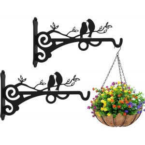 MEVRONISSHOP-Lot de 2 supports de panier suspendus en fer, crochets de plafond pour plantes suspendues, crochets muraux pour fleurs de jardin/carillon/lanterne/lumière/mangeoire à oiseaux, noir - Neuf