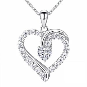Collier Coeur De Pierre De Naissance Pour Femmes En Argent Sterling 925 Plaqu&eacute; Or Blanc Pendentif Colliers Pour Femmes Diamant Bijoux Cadeau Pour Maman Femmes - Neuf