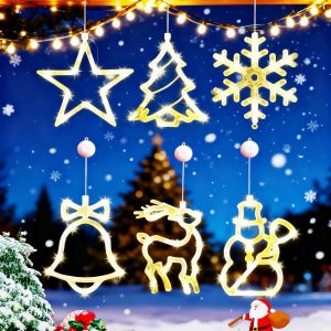 JGD-Lot de 6 Guirlande Lumineuse Fen&ecirc;tre No&euml;l, Rideau Lumineux &Eacute;toile, D&eacute;coration No&euml;l Lumineuse avec Ventouse, 3 Modes, pour Mariage, F&ecirc;te, Maison, Chambre - Neuf