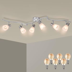 Subzonal-Plafonnier 6 Spots Led Orientable Verre, Spot De Plafond &Agrave; Verre Pivotants, Moderne Luminaire Plafonnier Pour Salon, Salle, Cuisine, Ampoules Led Incluses (E14 4w 400lm Blanc Chaud 3000k) - Neuf