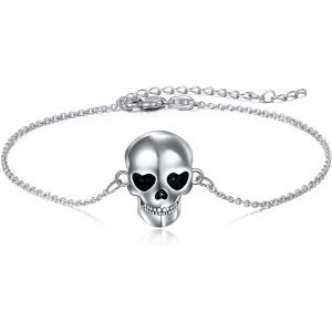 Bracelet Tête De Mort En Argent Sterling 925 Avec Pendentif Tête De Mort Gothique - Bijoux Pour Femmes Et Filles, 20 3 Cm, Argent Sterling - Neuf