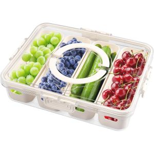 Checarzhn--No1-Boîte Rangement Frigo, Tray De Alimentaire Avec Couvercle D'étanchéité De Temps Record, Compartiments Égouttoir, Récipient Conservation Fraîcheur Pour Légume, Fruit, Salade (4 Comparti - Neuf