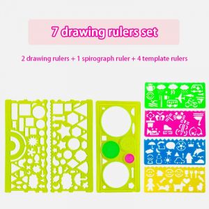 Ensemble de pochoirs de dessin de spirographe géométrique,modèle de peinture,règle,artisanat d'art créatif,jouet éducatif pour enfants,cadeau pour filles et garçons - Type 7pcs yellow - Neuf