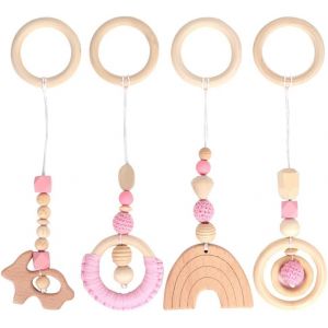 Mdy-Arche De Jeu Pour Bébé À Partir De 0 Mois, 4 Pendentifs D'arche De Jeu, Arche De Jeu, Arche De Jeu, Arche De Jeu, Pendentif En Bois Pour Filles Et Garçons, Rose - Neuf