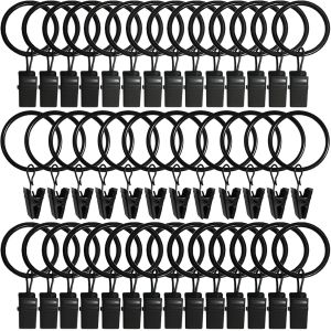 40 Pièces Anneaux Rideaux,Robuste Pince a Rideaux Anneaux Rideaux avec Pince,Antirouille Anneaux pour Tringle à Rideau 32mm Diamètre Intérieur - Neuf