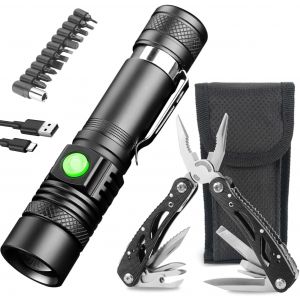 Hljhj-Outil Multifonction 24 En 1 Et Lampe De Poche Led, Outil Multifonction Et Lampe De Poche De Camping, Rechargeable, 1200 Lumens, Mini Lampe De Poche 4 Modes, Zoomable Avec Clip, Cadeaux Pour - Neuf