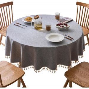 Sjzg-Nappe Ronde Anti-Taches, Nappe Enduite Imperm&eacute;able, Facile &Agrave; Nettoyer, Gris-A Diam&egrave;tre 140 Cm - Neuf