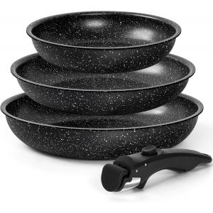Jexnovashop-Jeu De 3 Po&ecirc;les Antiadh&eacute;sives &Agrave; Rev&ecirc;tement Granit Et Manche Amovible, 20-24-28 Cm, Sans Pfoa, Allant Au Four, Noir - Neuf