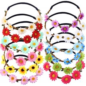 Couronne De Fleurs Bandeau,Bandeau &Agrave; Cheveux En Ruban &Eacute;lastique Bandeau Garland Fleur Bandeau Multicolore Dame Boh&ecirc;me Floral Serre-T&ecirc;te Cheveux De Mariage Pour Fille Femme Mariage F&ecirc;te - Neuf