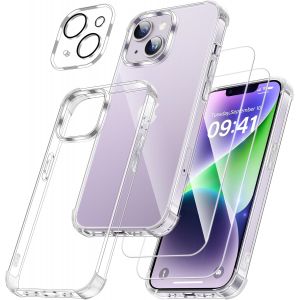 4 En 1 Coque Pour Iphone 14 Plus Avec 2 Verre Tremp&eacute; Et 1 Cam&eacute;ra Protecteur, [Coussin D'Air Int&eacute;gr&eacute;] Antichoc Antirayures Bumper Protection Housse Pour Iphone 14 Plus 6.7"", Transparent - Neuf