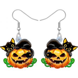 Kal-Boucles D'oreilles En Acrylique Halloween Citrouille Chat Noir Boucles D'oreilles Pendantes Bijoux Chat Noir Cadeaux Pour Femmes Filles Charms - Neuf