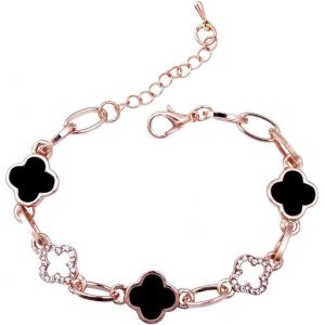Meimie-Bracelet Trèfle À Quatre Feuilles Bracelet À Breloques En Strass Pour Femme Bracelet Réglable Plaqué Or Rose Apportez Chance Et Espoir Cadeaux Pour Dames Et Filles - Neuf