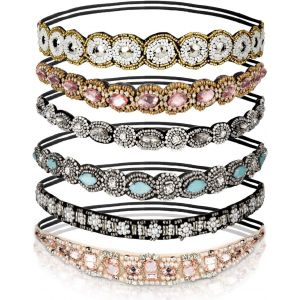 Kalanka-6 Pièce Strass Bandeaux Élastiques Bohême Elastiques Bandeaux Avec Cristal Strass Bijoux Bandes Pour Femmes Cheveux Accessoires (6 Styles) - Neuf