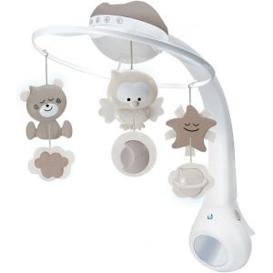 Kalanka-Infantino Mobile Musical 3-En-1, Mobile Transformable En Projecteur Et En Veilleuse Avec Mode R&eacute;veil, 6 M&eacute;lodies Int&eacute;gr&eacute;es Et 4 Sons Nature, Gris - Neuf