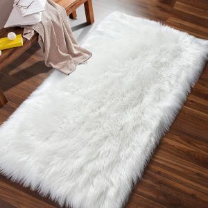 Tapis Imitation Peau De Mouton, Tapis Moelleux, Tapis De Sol, Tapis Shaggy Pour Chambre, Tapis Moelleux Pour Canap&eacute;, D&eacute;coration Int&eacute;rieure, Tapis Blanc (59,9 X 89,9 Cm) - Neuf