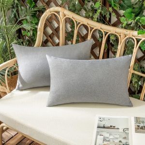 Eryi-Lot De 2 Housse De Coussin Imperméables Taies D'oreiller En Lin Extérieur Canapé Housse De Coussin De Jardin Décoratif Pour Salon Chambre 2 Pièces Gris Clair 30x50cm - Neuf