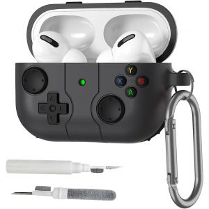 Coque compatible avec Apple AirPods 4, design r&eacute;tro, console de jeu portable, avec porte-cl&eacute;s, brosse de nettoyage, coque de protection en silicone compatible avec AirPods 4, prend en charge - Neuf