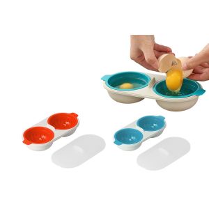 Cuiseur &Agrave; ?Ufs Poch&eacute;s Pour Micro-Ondes - 2 Pi&egrave;ces, Facile &Agrave; Nettoyer, En Plastique Alimentaire, Bleu/Orange - Neuf