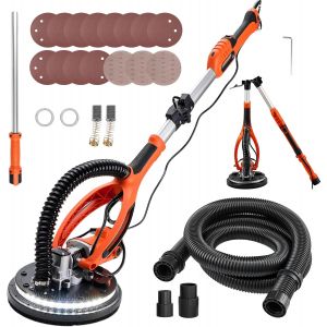 VornixorSarlshopPonceuse Girafe 850 W Ponceuse Mur et Plafond Tuyau d'Aspiration pour Plaques Pl&acirc;tre Cloisons S&egrave;ches Plaquiste, 800-1700 tr/min, &Eacute;clairage LED, Poign&eacute;e T&eacute;lescopique Pliable, 15 Disque - Neuf