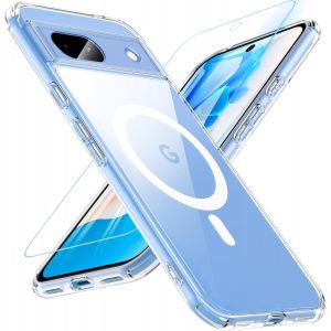 Kal-Coque Pour Google Pixel 8a, Compatible Avec Magsafe Avec Verre Trempé, Magnétique Protection Pixel 8a Transparent Étui Arrière Housse Fine Antichoc Extérieur Case Pour Google Pixel 8a, Clear - Neuf
