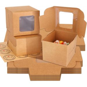 Letnerny-Lot De 100 Boîtes À Cupcakes Pour Portions De Gâteau - 8 X 9 X 7 Cm - Boîtes À Cupcakes Marron Avec 120 Autocollants - Boîtes Individuelles Avec Fenêtre Transparente - Idéales Pour Cookies, - Neuf