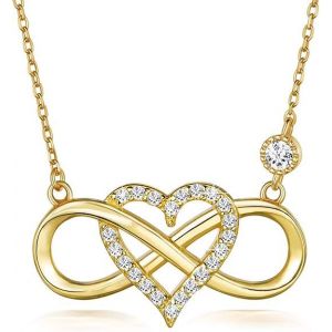 Collier En Or Pour Femme En Argent 925/1000 Avec Zircone Cubique Coeur Rond Infini Amour Ensemble Pour Toujours Cadeau Pour Femme Fille 48 Cm - Neuf