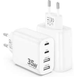 CMWX-Chargeur USB C Rapide, 4-Port Prise Secteur Multiple USB C/A Adaptateur 35W PD Bloc Power Chargeur pour iPhone 17/17 Air/16/16e/15 Pro Max, iPad, Samsung S25/S24, Google Pixel 10/9/8 Tablet (2 P - Neuf