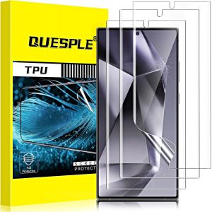 CAUC-[3 Pi&egrave;ces] Protection &eacute;cran pour Samsung Galaxy S24 Ultra 5G, Haute Qualit&eacute; 3D Incurv&eacute; Couverture Compl&egrave;te TPU Film Protection &eacute;cran, Sans Bulles, Compatible avec Lecteur d`Empreinte - Neuf