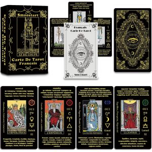Chenquansarl-Cartes De Tarot Fran&ccedil;ais Pour D&eacute;butant Avec Significations, Holographiques Tarot Avec Guide Pour D&eacute;butants, Mots-Cl&eacute;s, &Eacute;l&eacute;ment, Plan&egrave;te, Zodiaque, Chakra, Oui Ou Non, Num&eacute;rologie - Neuf