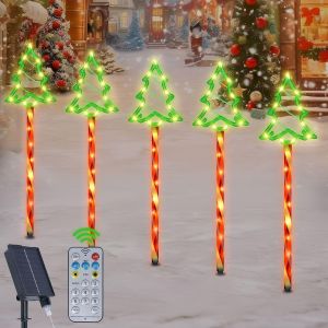 Sapin De No&euml;l Lampe Solaire Exterieure, 5 In 1 8 Modes Arbre De No&euml;l Guirlande Lumineuse Avec T&eacute;l&eacute;commande, Usb Charge Ip65 Lumi&egrave;re Solaire Jardin Led &Eacute;tanche, D&eacute;cor Pour Terrasse Chemin Cour - Neuf
