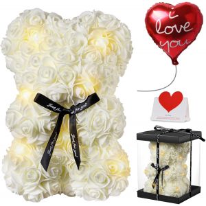 Meilleur Cadeau pour No&euml;l, Ours en Rose, Rose Bear Teddy Flower avec Lumi&egrave;res, la Saint-Valentin, F&ecirc;te des M&egrave;res, Cadeau enti&egrave;rement assembl&eacute;e, y Compris Bo&icirc;te-Cadeau Transparente et Carte d'amour - Neuf