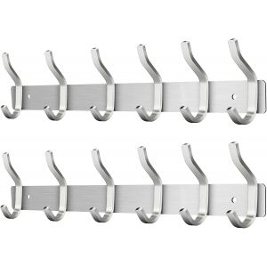 Porte Manteau Mural de 6 Crochets, Pat&egrave;res Porte Manteaux Crochet Mural pour Serviettes en Acier Inoxydable (Argent, 6 Crochets,2 Packs) - Neuf