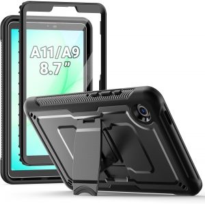 KALANKA-Coque pour Samsung Galaxy Tab A11 (2025) /A9 2023 8,7 Pouces, Protection Int&eacute;grale avec Support Int&eacute;gr&eacute; et Protecteur D'&eacute;cran, Coque Antichoc pour Tablette Samsung A11/A9, Noir - Neuf
