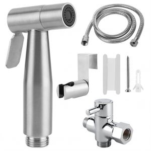 Hjlian Ensemble De Douchette De Toilette Portative En Acier Inoxydable Pour Bidet Et Couches Lavables Pour Bebe, Support De Tuyau Pour Salle De Bain (G3/8 Po, Eu) - Neuf