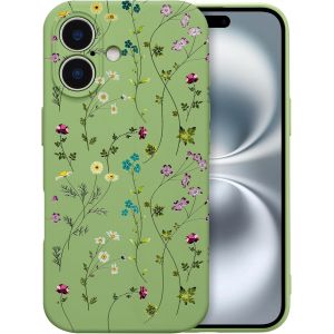 Brs-Fleurs Coque Pour Iphone 16 Plus Coque, Liquid Silicone Coque Protection Bumper Anti-Chocs Coque Cover Mignonne Fleur Housse Etui Souple Pour Iphone 16 Plus 6,7 Pouces, Vert - Neuf