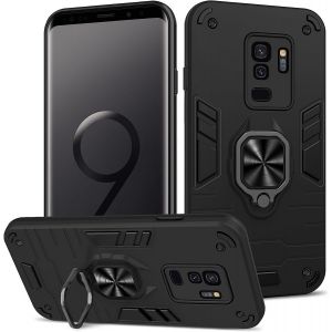 Kal-Coque Pour Samsung Galaxy S9 Plus, Etui De Protection Antichoc De Qualité Militaire, Housse Avec Anneau Support Métallique, Support De Voiture Compatible, Noir - Neuf